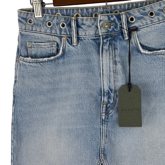 ALLSAINTS LILA GROMMET RAW HEM COTTON DENIM‎ SKIRT IN BLUE NWT WOMEN'S SIZE 4 - Picture 5 of 15